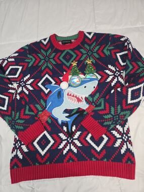 Blizzard Bay Sweater Mens M Nordic Fair Isle Shark Santa Ugly Christmas Crewneck